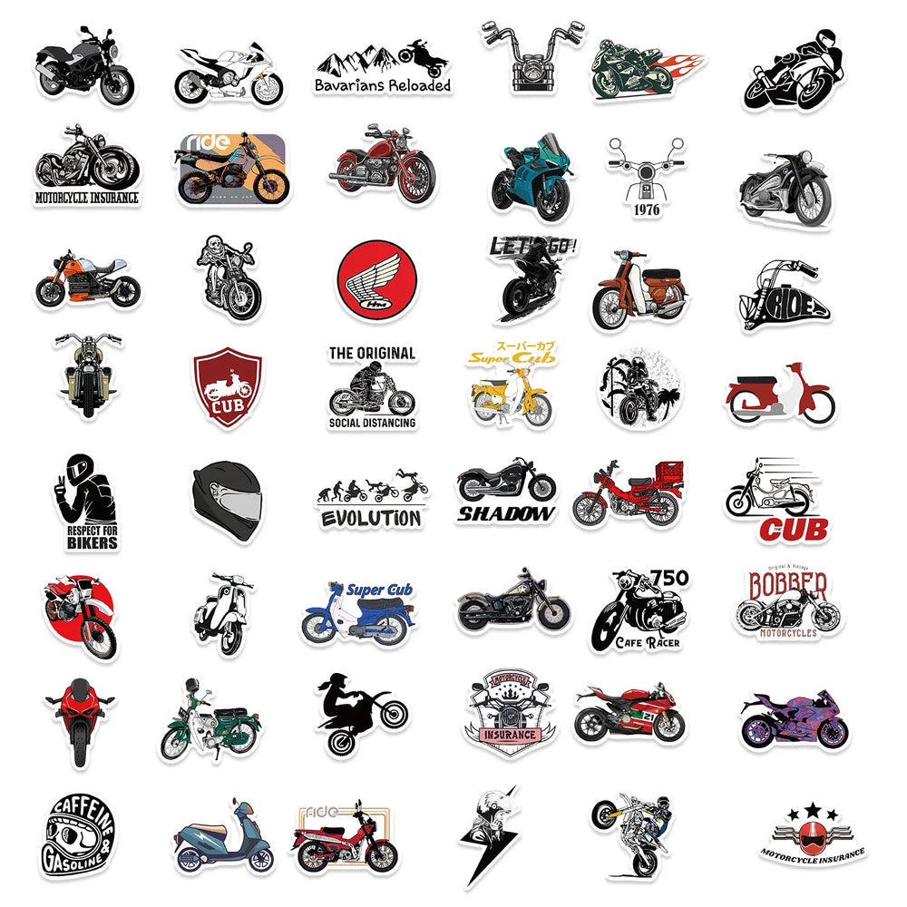 50PCS Motorcycle Sticker Retro Decorative For Guitar Skateboard Computer Harley Motorbike Personalized Graffiti Stickers Pack (ONLINE ORDER ONLY)