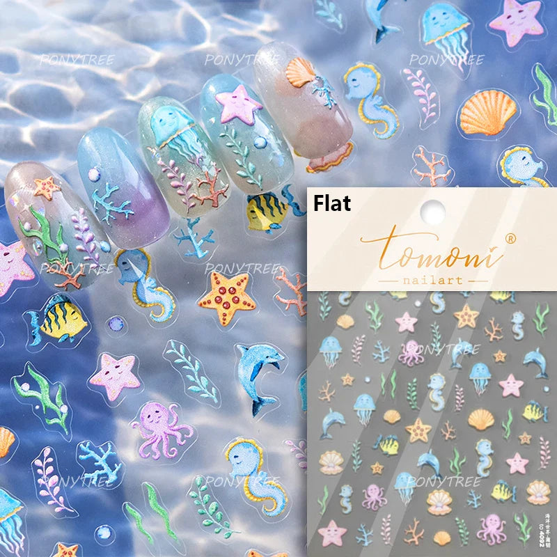 Deep Sea Animal Fish Shoal of Fish Whale Coral Dolphin Summer Beach Cute Jellyfish Bubble Bathyal Fauna Nail Art Stickers Decals (ONLINE ORDER ONLY)
