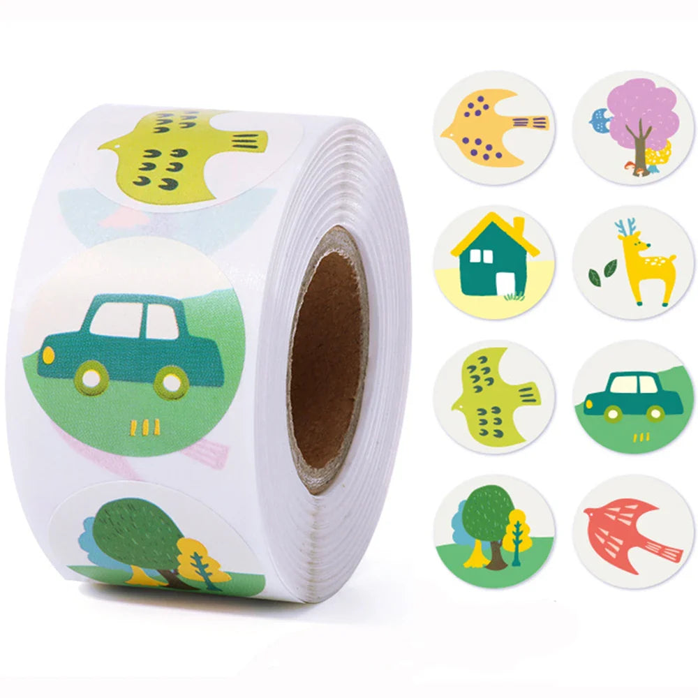 100-500pcs Children Reward Sticker 1inch Round Animal Lables for School Teacher Classroom Encourage Student Stationery Sticker (Online Order Only)