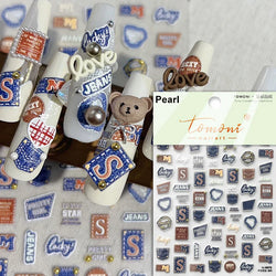 Round Jeans Square Sexy Blue Series Cowboy Lucky Beautiful Letter Self Adhesive Nail Art Sticker Pearl Rhinestone Manicure Decal (ONLINE ORDER ONLY)