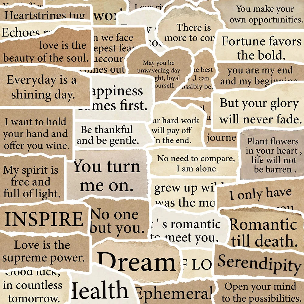 50PCS Motivational Phrases Tear Series PVC Sticker Aesthetic Korean Stationery Hand Accounting Decoration Scrapbooking Supplies (Online Order Only)