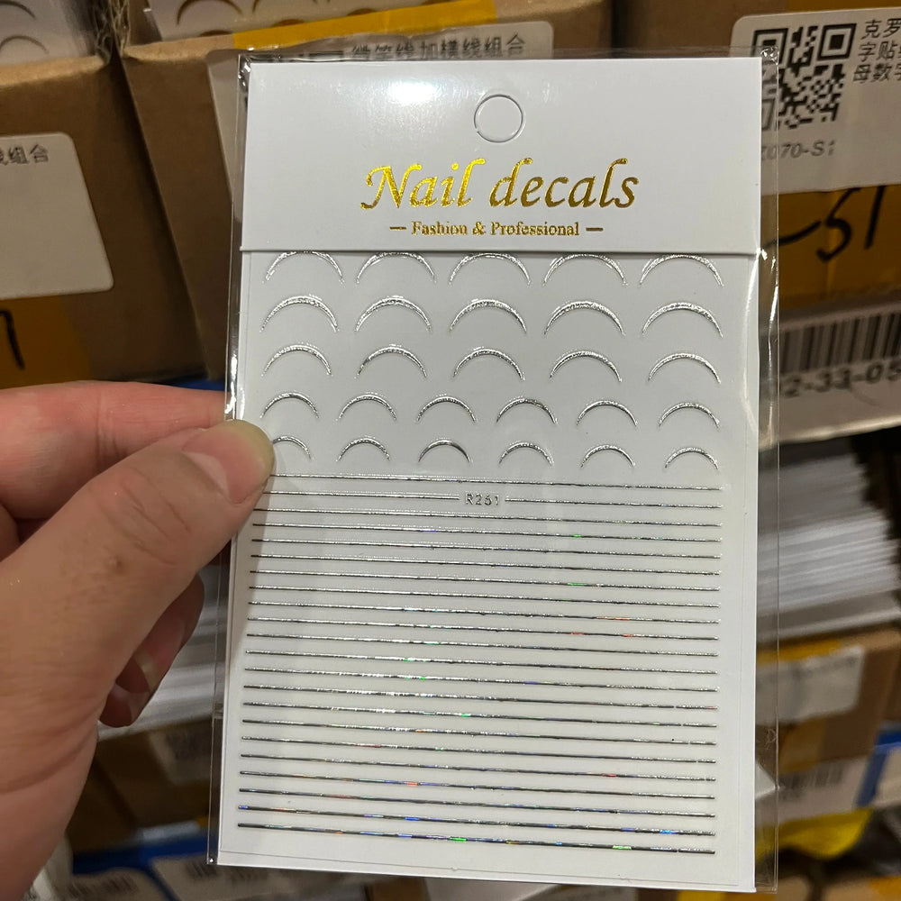 1Pc Laser Silver Gold Lines Stripe Nail Sticker Metal Strip Luxury Nails Slider Self Adhesive Slider Papers Transfer Stickers *& (Online Order Only)