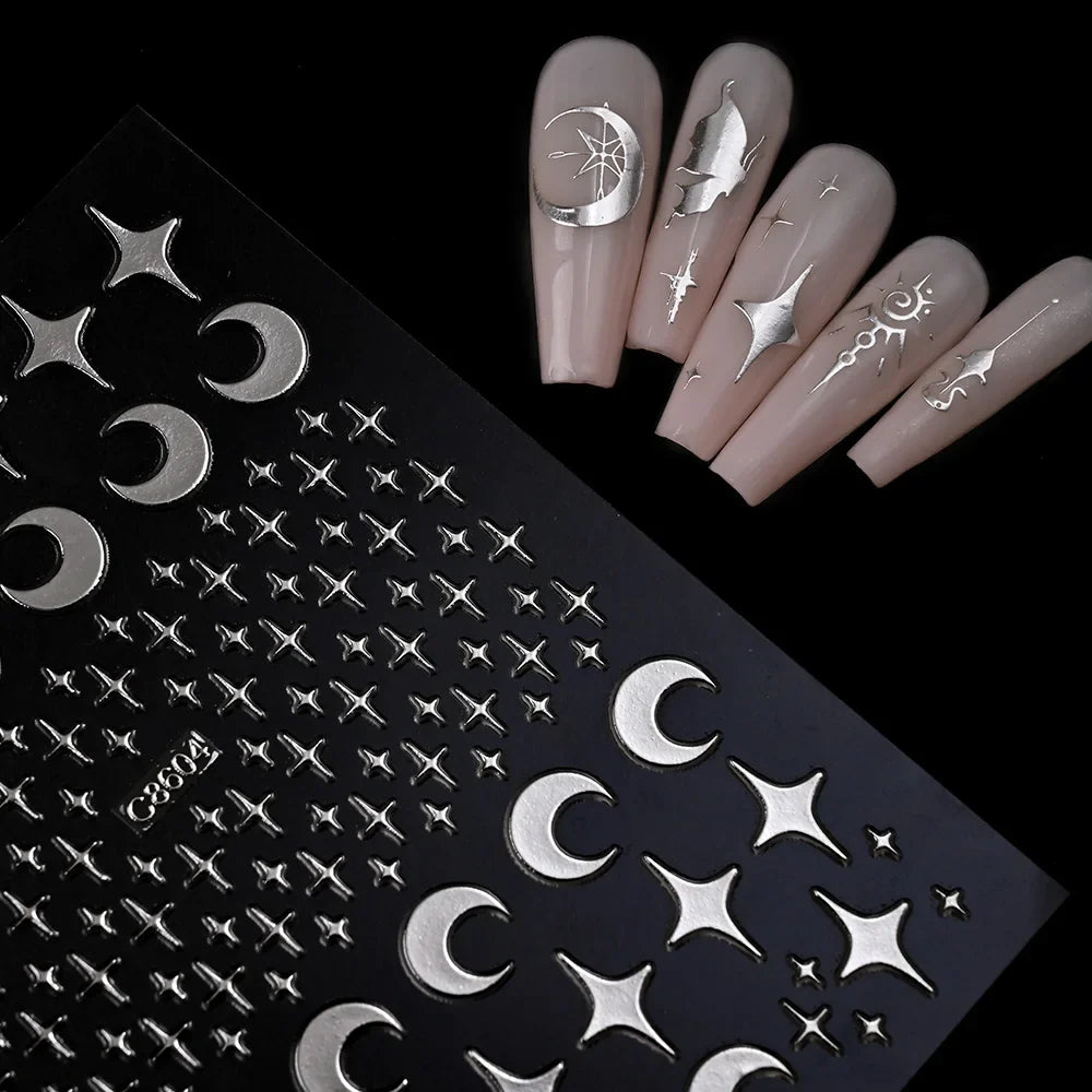 4pcs Roman Letter Design Nail Stickers Golden/Silvery/Black/White Alphabet Design Self Adhesive Decal English Words DIY Manicure (Online Order Only)
