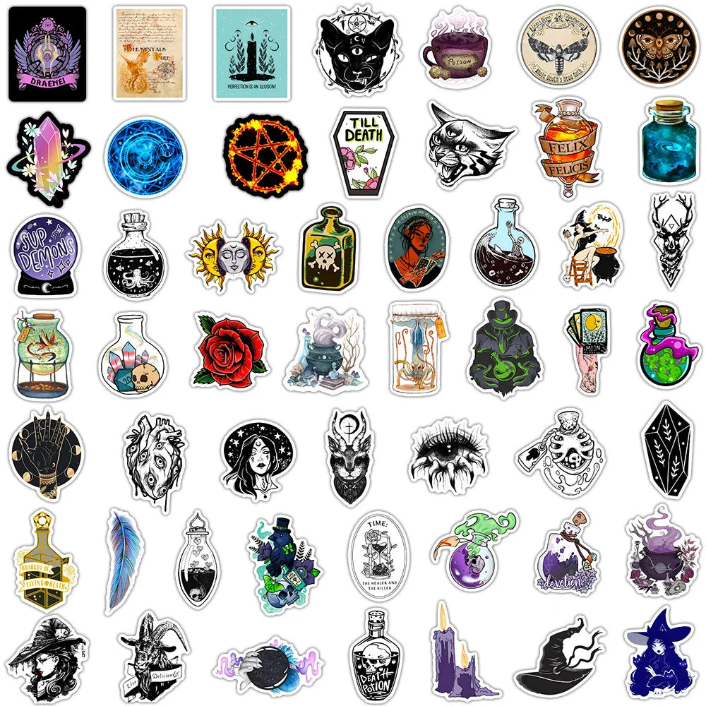 10/30/50/100pcs Gothic Apothecary Magic Witch Aesthetic Stickers Skateboard Laptop Phone Car Bike Waterproof Sticker Kid Toy (ONLINE ORDER ONLY)