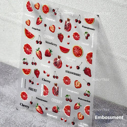Fruit Paradise Guava Strawberry Pear Peach Orange Watermelon Pitaya Cherry Kiwifruit Pineapple Nail Art Stickers Manicure Decals (ONLINE ORDER ONLY)