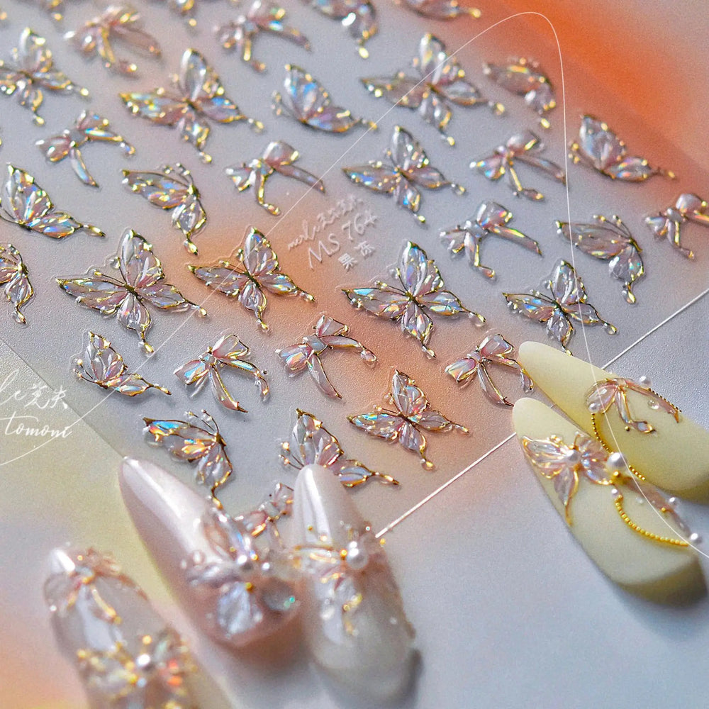 Cute Jelly Bowknot Butterfly Chic Animals Ribbon Tie Shine 3D Fantasy Nail Art Decorations Stickers DIY Dreamy Manicure Decals (Online Order Only)