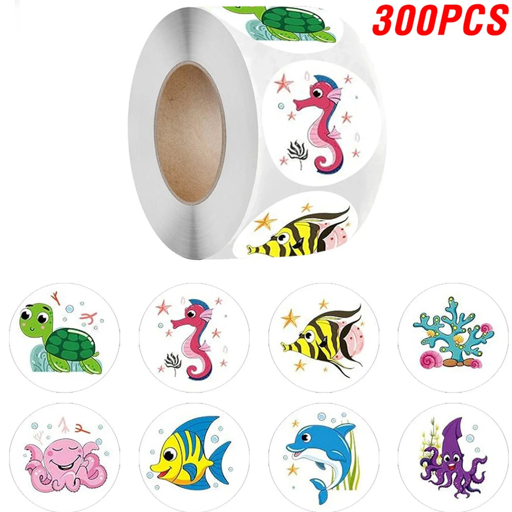 100-500pcs Ocean Kids Birthday Stickers Under The Sea Animal Reward Sticker DIY Gift Decoration Label Stationery (ONLINE ORDER ONLY)
