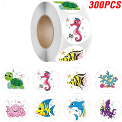 100-500pcs Ocean Kids Birthday Stickers Under The Sea Animal Reward Sticker DIY Gift Decoration Label Stationery (ONLINE ORDER ONLY)