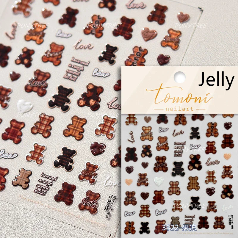 Bear Star Bowknot  Duck Cherry House Mini Flower Butterfly Line Bow Tie Apple Gird Cute Chic Nail Art Stickers Manicure Decals (ONLINE ORDER ONLY)