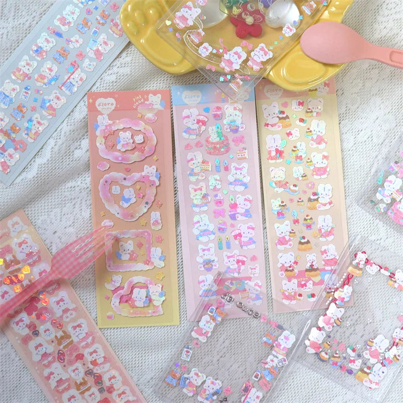 1pcs Cute Rabbit Laser Stickers Art Decorative Material Label Hand Account DIY Album Scrapbooking Sticker Kawaii Stationery (Online Order Only)