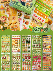 25 Pages Ins Retro Cute Food Cake Decorative Stickers Book Scrapbooking Phone Case DIY Journal Collage Material Sticker Gift (ONLINE ORDER ONLY)