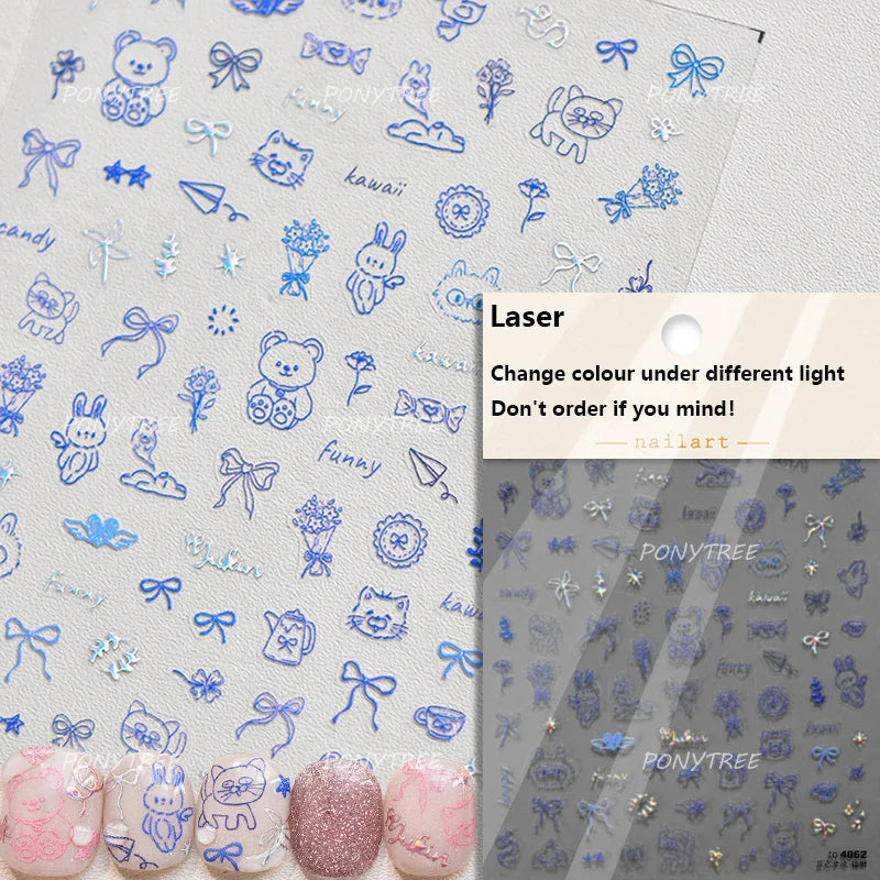 Flower Star Sun Grid Line Interesting Graffiti Tulip Cherry Apple Fruit Dot Painting Adhesive Nail Art Stickers Manicure Decals (ONLINE ORDER ONLY)