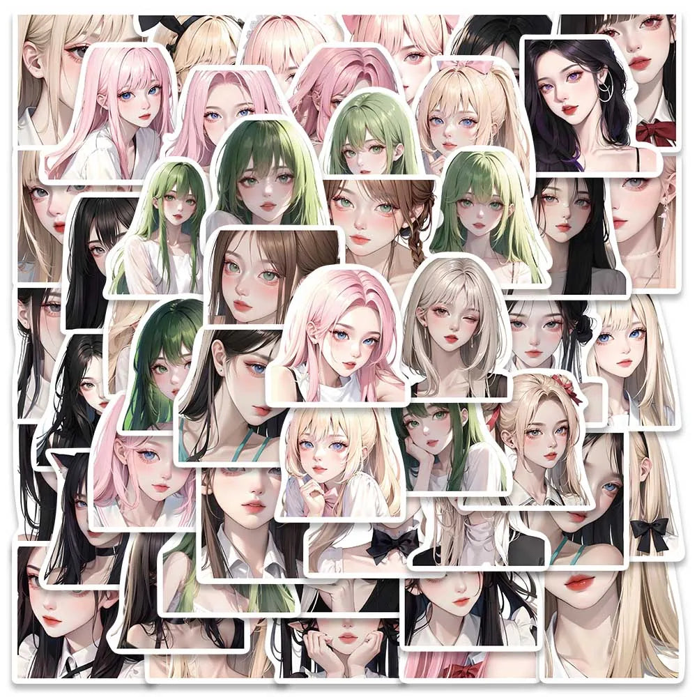 50pcs Ins Style Cartoon Sweet Girls Anime Stickers Vinyl Laptop Decals For Water Bottle Luggage Guitar Waterproof Graffiti (ONLINE ORDER ONLY)