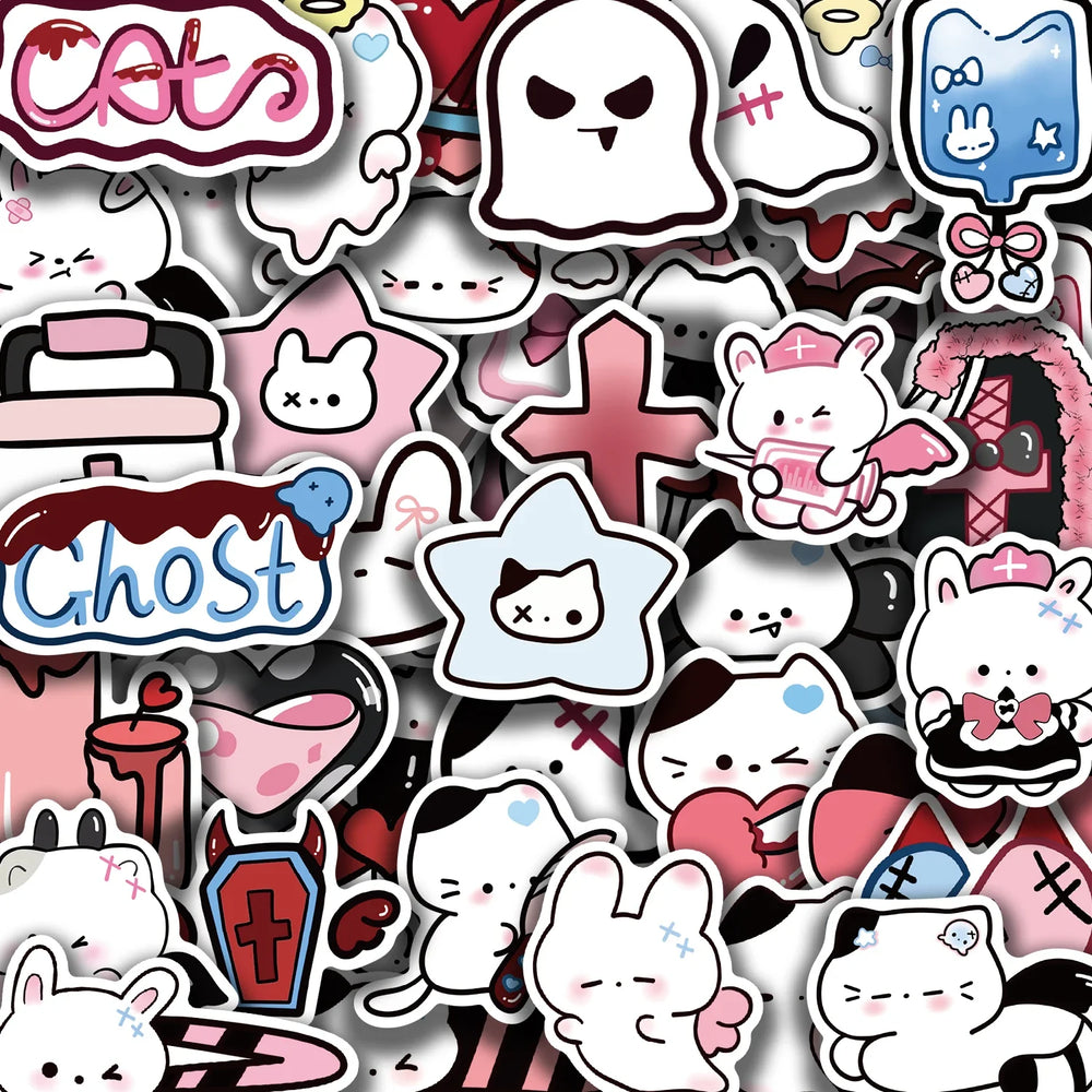 50Pcs Cute Funny Rabbit Animals Stickers Kawaii Cartoon Decals Skateboard Notebook Luggage Phone Car Sticker Toy (Online Order Only)