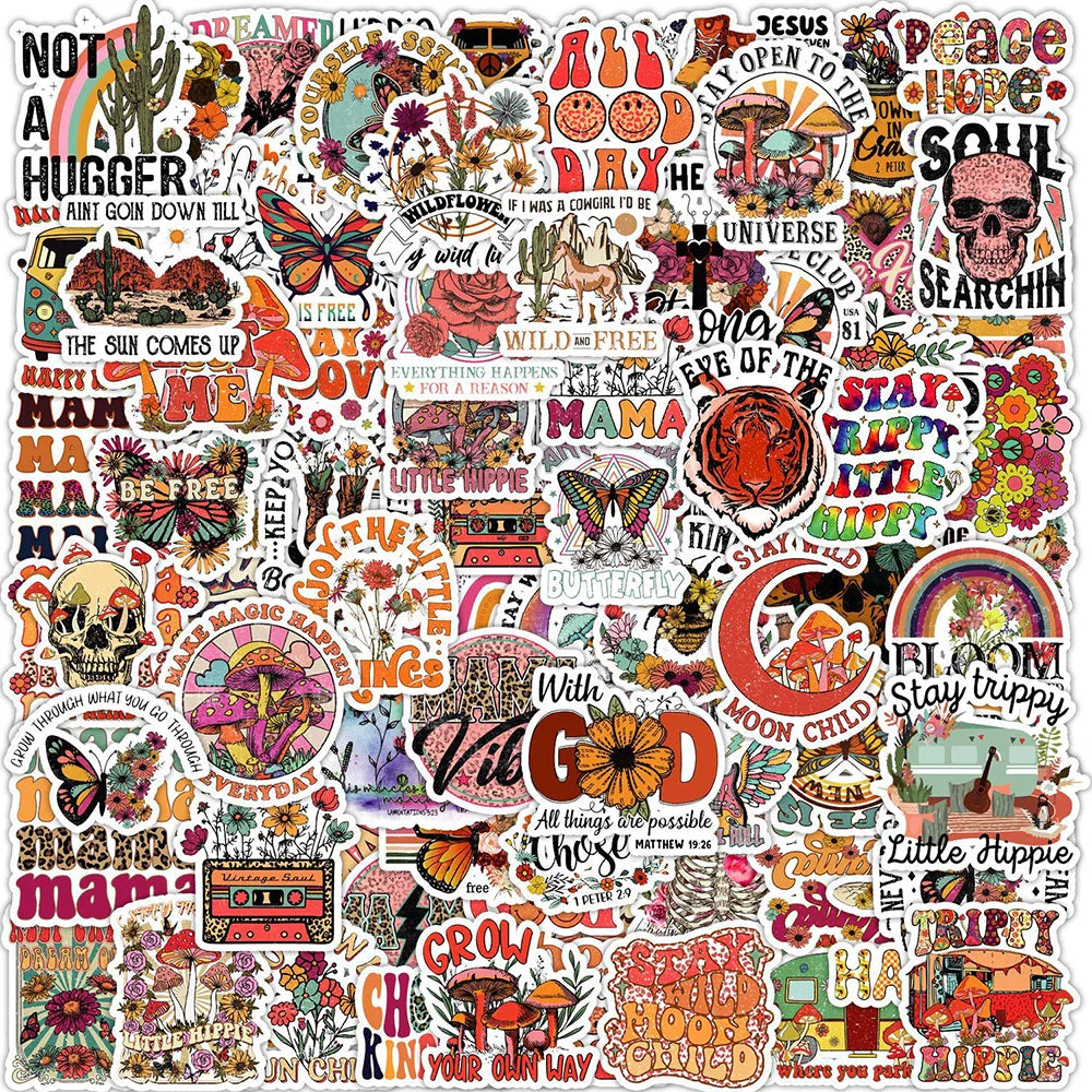 10/30/50/100PCS Vintage Cartoon Hippies Graffiti Stickers For Notebook Phone Skateboard Fridge Laptop Bike Decals Gift Kids Toy (ONLINE ORDER ONLY)