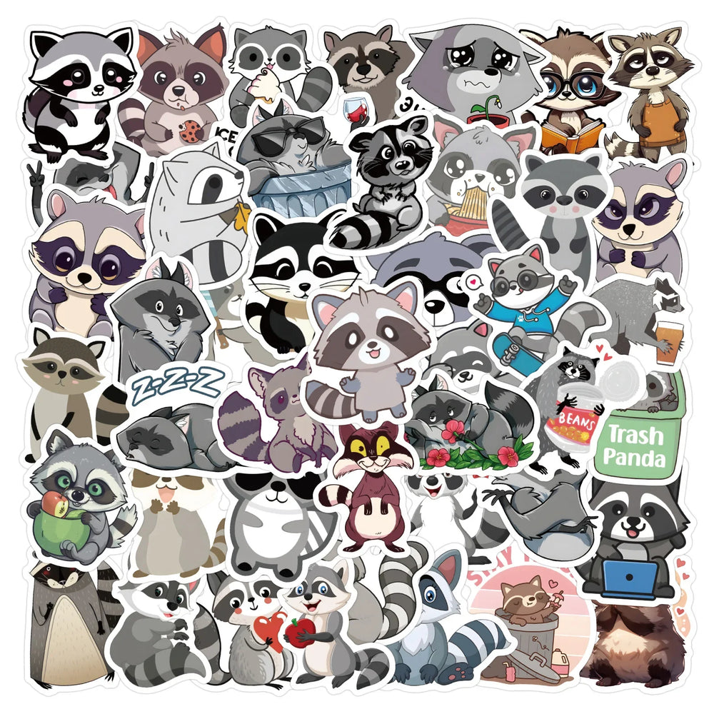 10/30/60PCS Kawaii Raccoon Stickers Cartoon Graffiti Cute Animal Decals DIY Ornament Car Bike Guitar Diary Scrapbook Kids Toy (ONLINE ORDER ONLY)