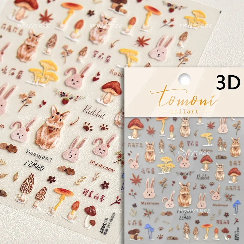 Cute Colored Mushrooms Water Bubbles Umbrella-shaped Plant Various Shapes Fungi Lovely Adhesive Nail Art Stickers Manicure Decal (ONLINE ORDER ONLY)