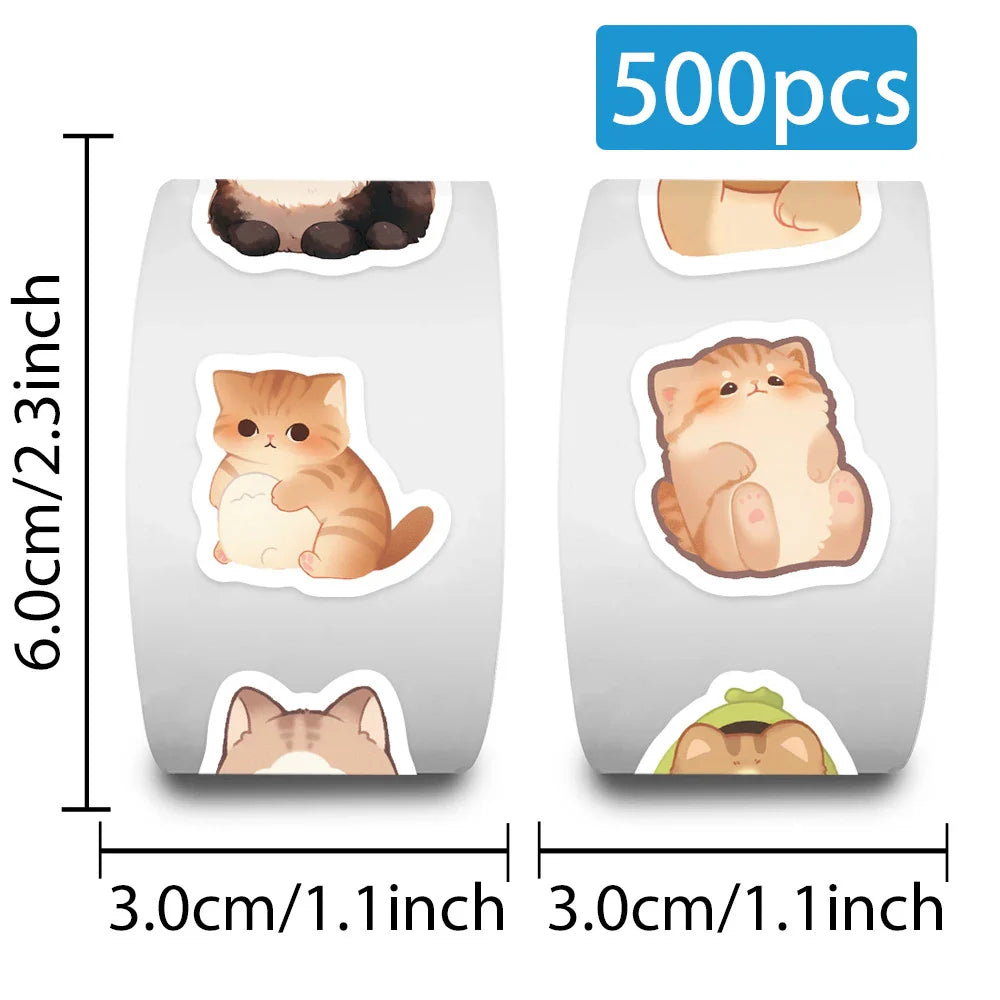 500pcs/roll Kawaii Cartoon Cat Stickers (ONLINE ORDER ONLY)