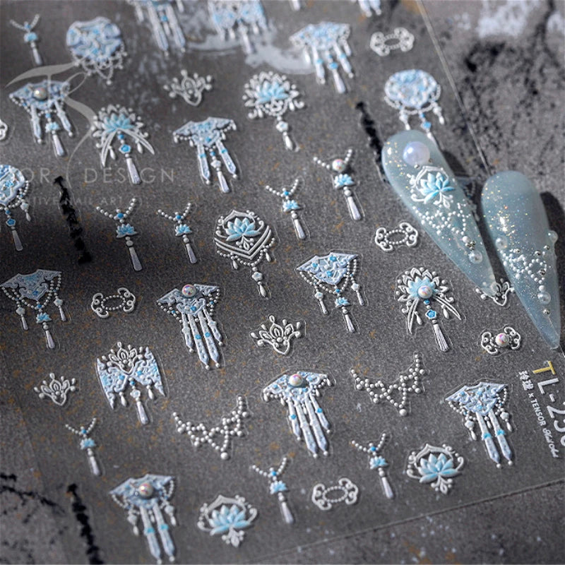 Yunjin Brocade Shawl Tassel Pendant Traditional Chinese Costumes and Ornaments Self Adhesive Nail Art Stickers Manicure Decals (ONLINE ORDER ONLY)