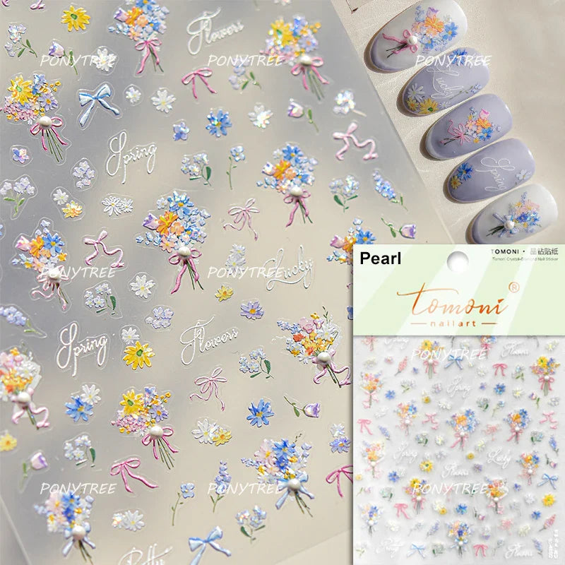 Hazy Feeling Bluestar-Amsonia Hubristic Blue Star Flower Floral Print 5D Soft Embossed Adhesive Nail Art Sticker Manicure Decals (ONLINE ORDER ONLY)