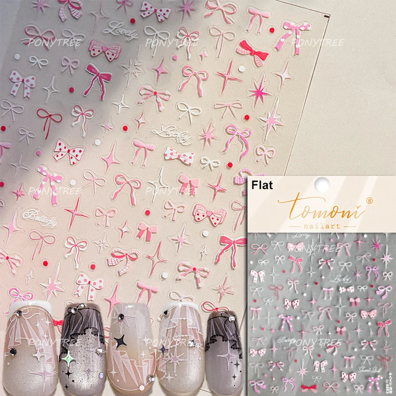 Pink Bowknot Star Moon Starburst Sun Polar Day Polar Night Sword Rose Flower Wreath Adhesive Nail Art Stickers Manicure Decals (ONLINE ORDER ONLY)