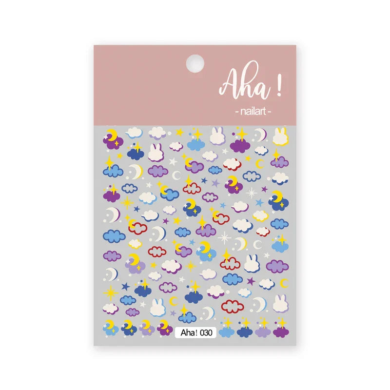 1pc Cute White Cloud Nail Stickers Ultra Thin Nail Art Stickers Self Adhesive Decals Star Moon/Flower/Clouds Kawaii Nail Decals (Online Order Only)