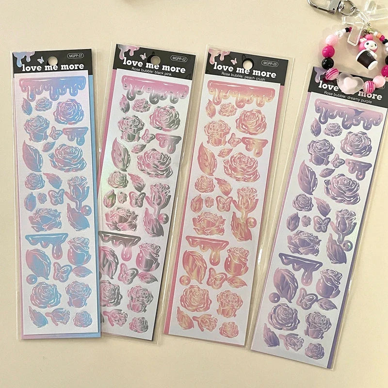 8Pcs/lot Korean ins Butterfly Rose Sticker Diary Scrapbooking DIY Album Decoration Sticker Aesthetic Stationery Art Supplies (ONLINE ORDER ONLY)