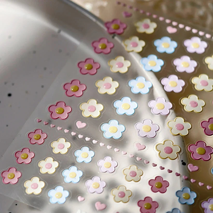 Lovely Colored Flower Fried Egg Petal Love Heart Cartoon Pink Yellow Purple Blue Delicate Charm Nail Art Stickers Manicure Decal (ONLINE ORDER ONLY)