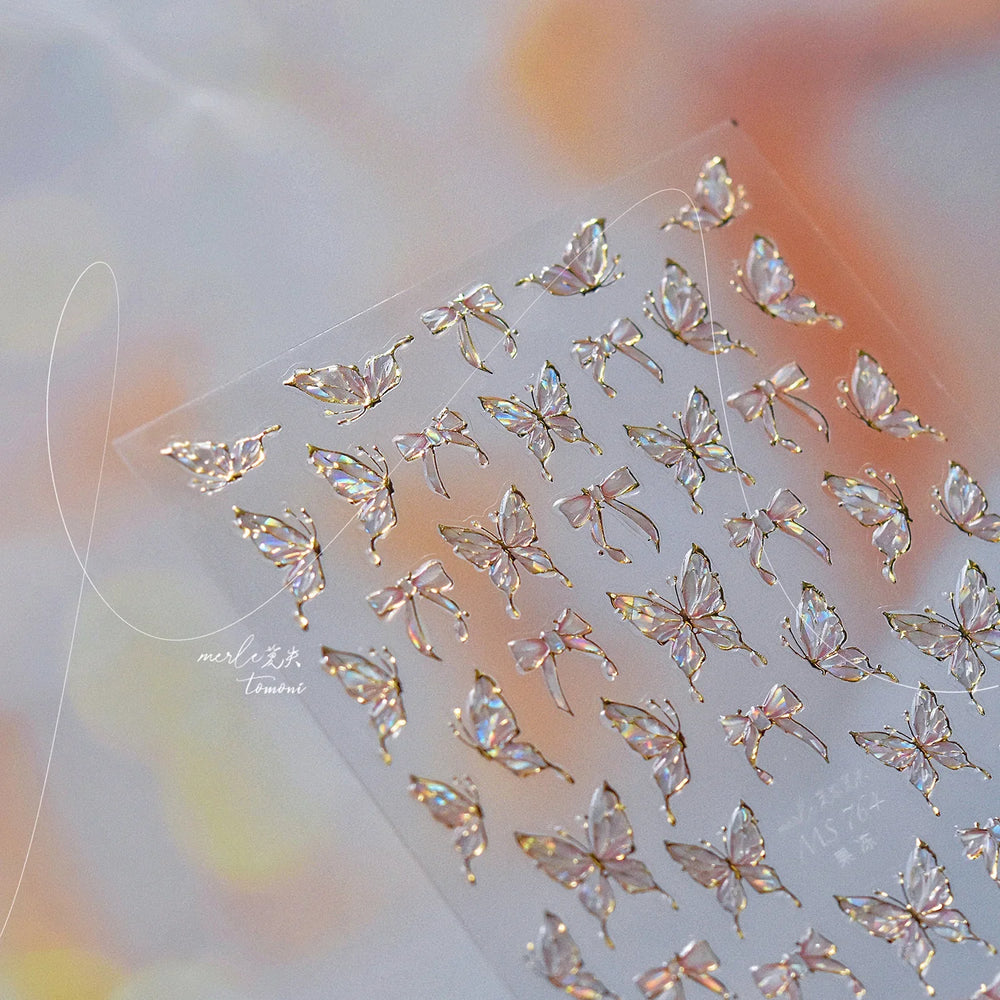 Cute Jelly Bowknot Butterfly Chic Animals Ribbon Tie Shine 3D Fantasy Nail Art Decorations Stickers DIY Dreamy Manicure Decals (Online Order Only)