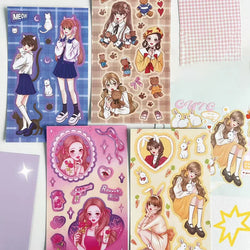 4pcs Cute Sweet Campus Girl Sticker Scrapbooking Decorative Diary DIY Idol Album Kawaii Stationery Stickers Art Supplies (ONLINE ORDER ONLY)