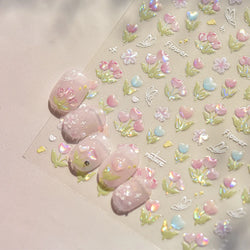 Cute  Pink Blue Nature Tulip Star Heart Butterfly Peach Blossom Jelly Embossed Relief Adhesive Nail Art Stickers Manicure Decals (ONLINE ORDER ONLY)