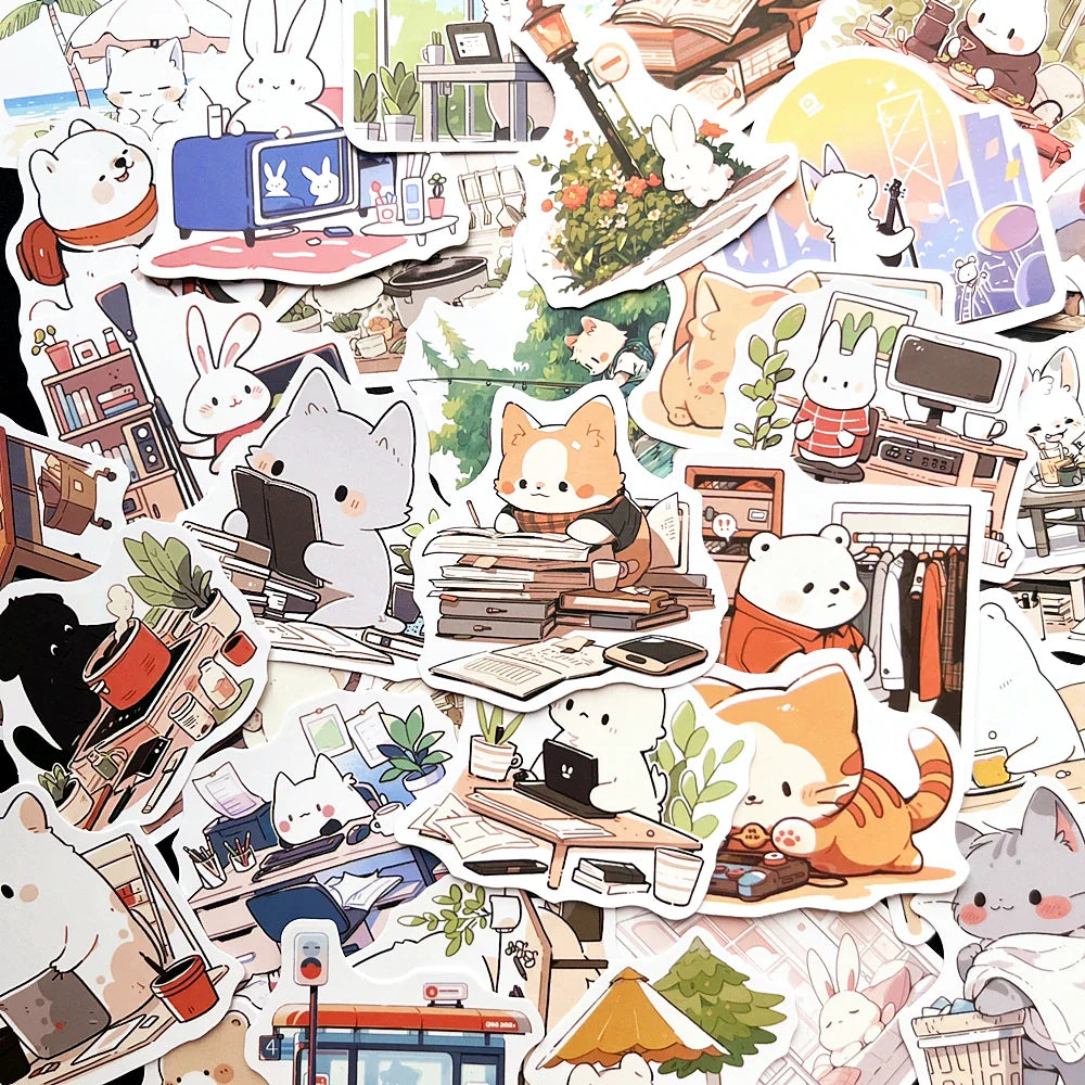 10/50Pcs Cute Animal Cat Stickers Pack for Kids Scrapbooking Luggage Car Decoration (ONLINE ORDER ONLY)