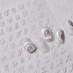 Romantic White Black Capital English Letters Chic Gold Punk Colorful Stamp Word 3D Self Adhesive Nail Art Sticker Manicure Decal (ONLINE ORDER ONLY)