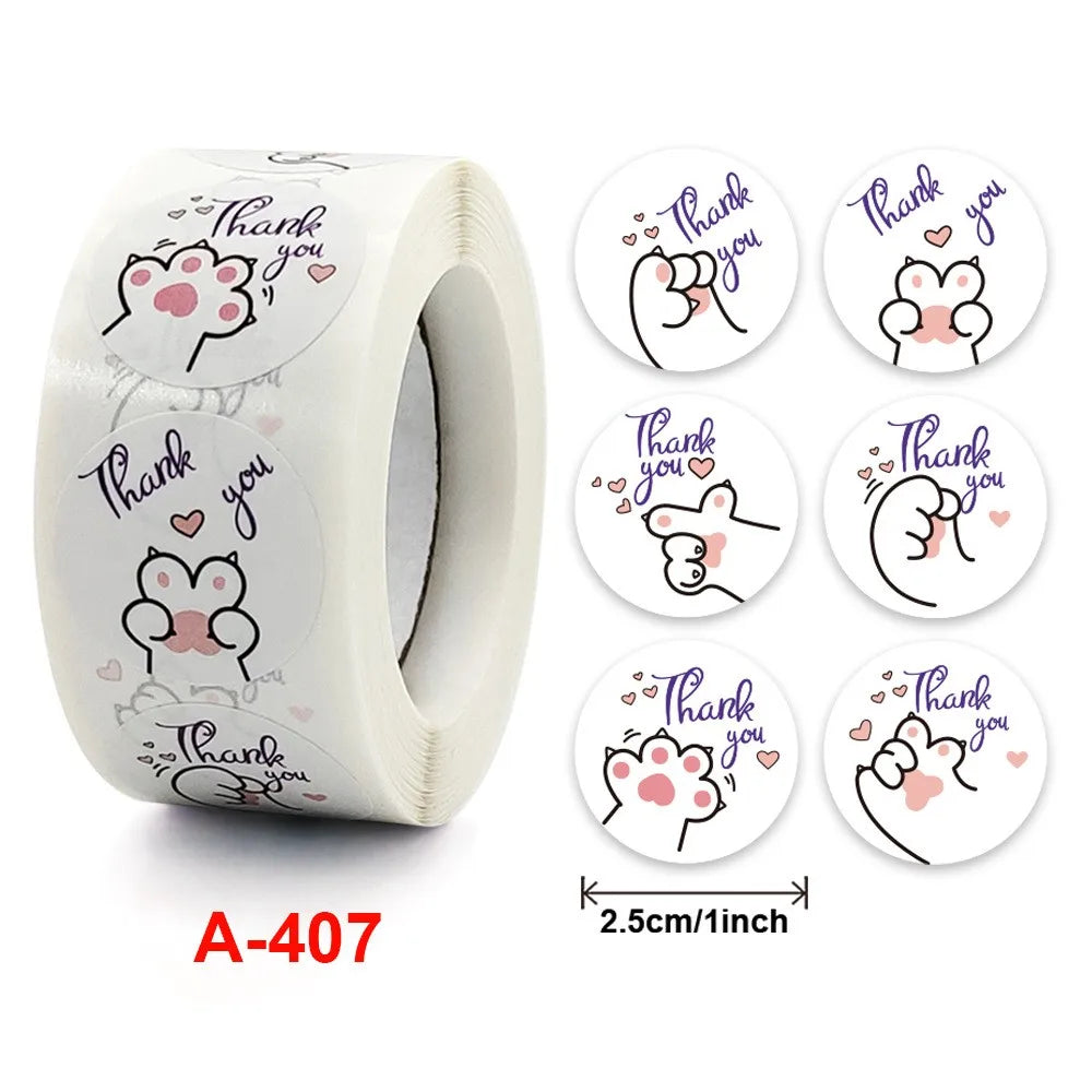 50-500pcs Cute Cartoon Cat Paw Thank You Stickers For Party Gift Decoration Packaging Label Reward Children Stationery Sticker (ONLINE ORDER ONLY)