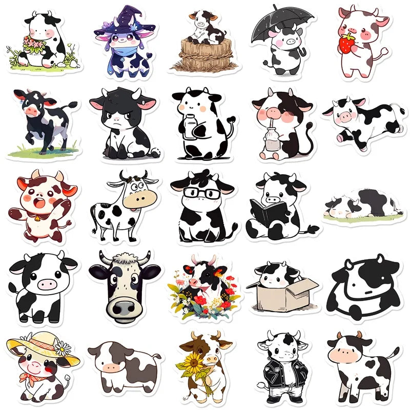 10/30/50PCS Cute Cow PVC Sticker Aesthetic DIY Children's Decoration Scrapbooking Korean Stationery School Supplies for Kids (ONLINE ORDER ONLY)