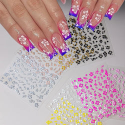 5/8Pcs 3D Hawaiian Flowers Nail Art Stickers Summer Decors with Tropical Leaves Slider Vibrant Pink & White Flowers for Parties* (ONLINE ORDER ONLY)