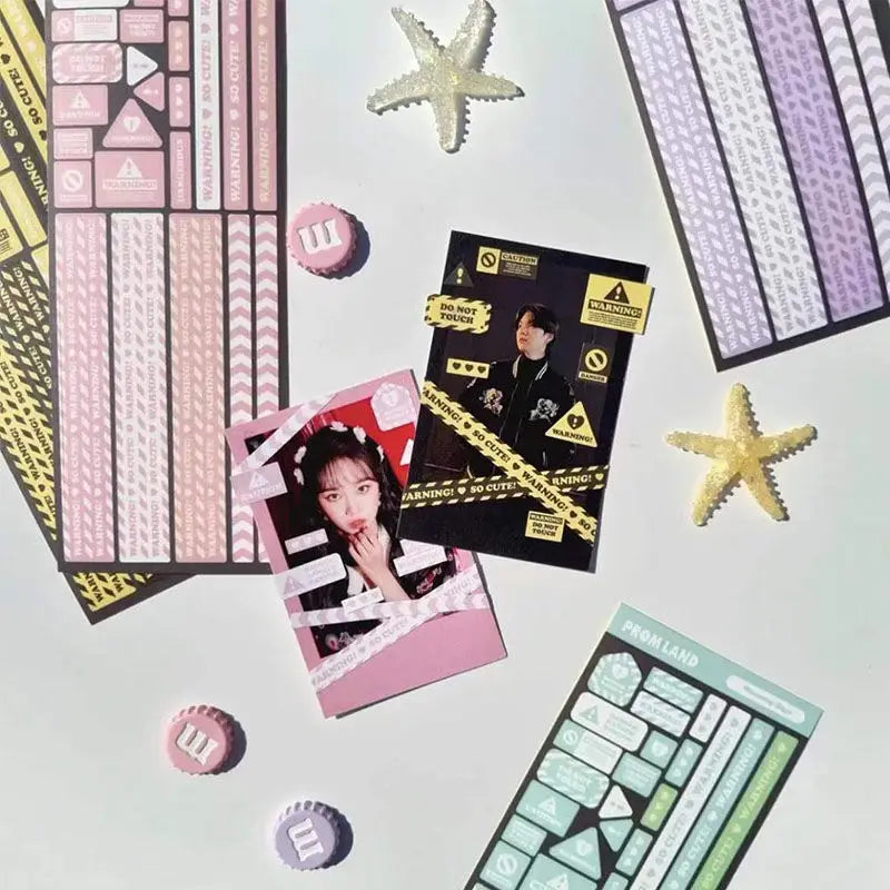 Korean Ins Cool Warning Strip Sticker Diary Hand Account Idol Card DIY Album Decoration Scrapbooking Stickers Kawaii Stationery (Online Order Only)