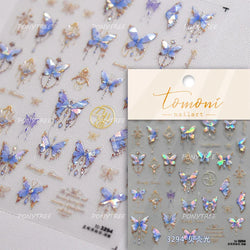 Chic Butterfly Flower Lily Lilium Narcissus Line Beautiful Blue Pearl Self Adhesive Nail Art Stickers Decorations Manicure Decal (Online Order Only)