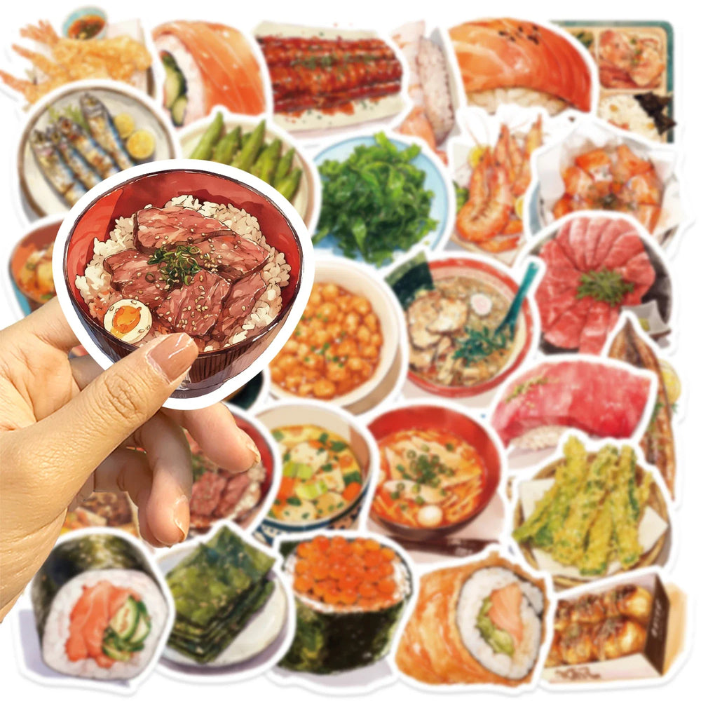 30Pcs Japanese Gourmet Food Stickers for Laptop Scrapbook Waterproof Cartoon Graffiti Decals Cute Sticker Toys Decor (ONLINE ORDER ONLY)