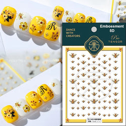 Cute Bee Honey Jar Daisy Flowers Gather Honey Pot Love Heart Green Leaves Reliefs Self Adhesive Nail Art Stickers Manicure Decal (ONLINE ORDER ONLY)