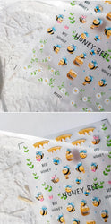 Cute Bee Honey Jar Daisy Flowers Gather Honey Pot Love Heart Green Leaves Reliefs Self Adhesive Nail Art Stickers Manicure Decal (ONLINE ORDER ONLY)