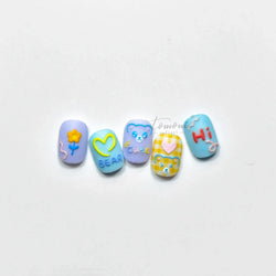 Cute Graffiti Cartoon Line Cherry Bear Cat Flower Bouquet Fish Boys Girls Strawberry Reliefs Nail Art Stickers Manicure Decals (ONLINE ORDER ONLY)