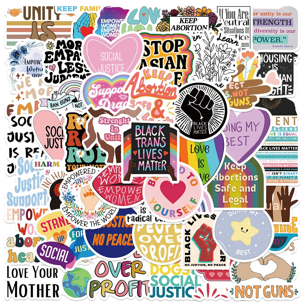 50pcs Social Justice Motivational Phrases Stickers Inspirational Quotes Encouragement Stickers Laptop Luggage Guitar Decals (ONLINE ORDER ONLY)