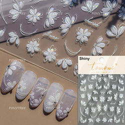 White Flower Colourful Butterfly Pearl Petal Beautiful Garden Charming Plant 5D Self Adhesive Nail Art Stickers Manicure Decals (ONLINE ORDER ONLY)