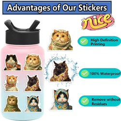50pcs Kawaii Animals Cat Meme Sticker Sticky Aesthetic Decorative Scrapbook Cute Sticker DIY Phone Stationery School Supplies (Online Order Only)