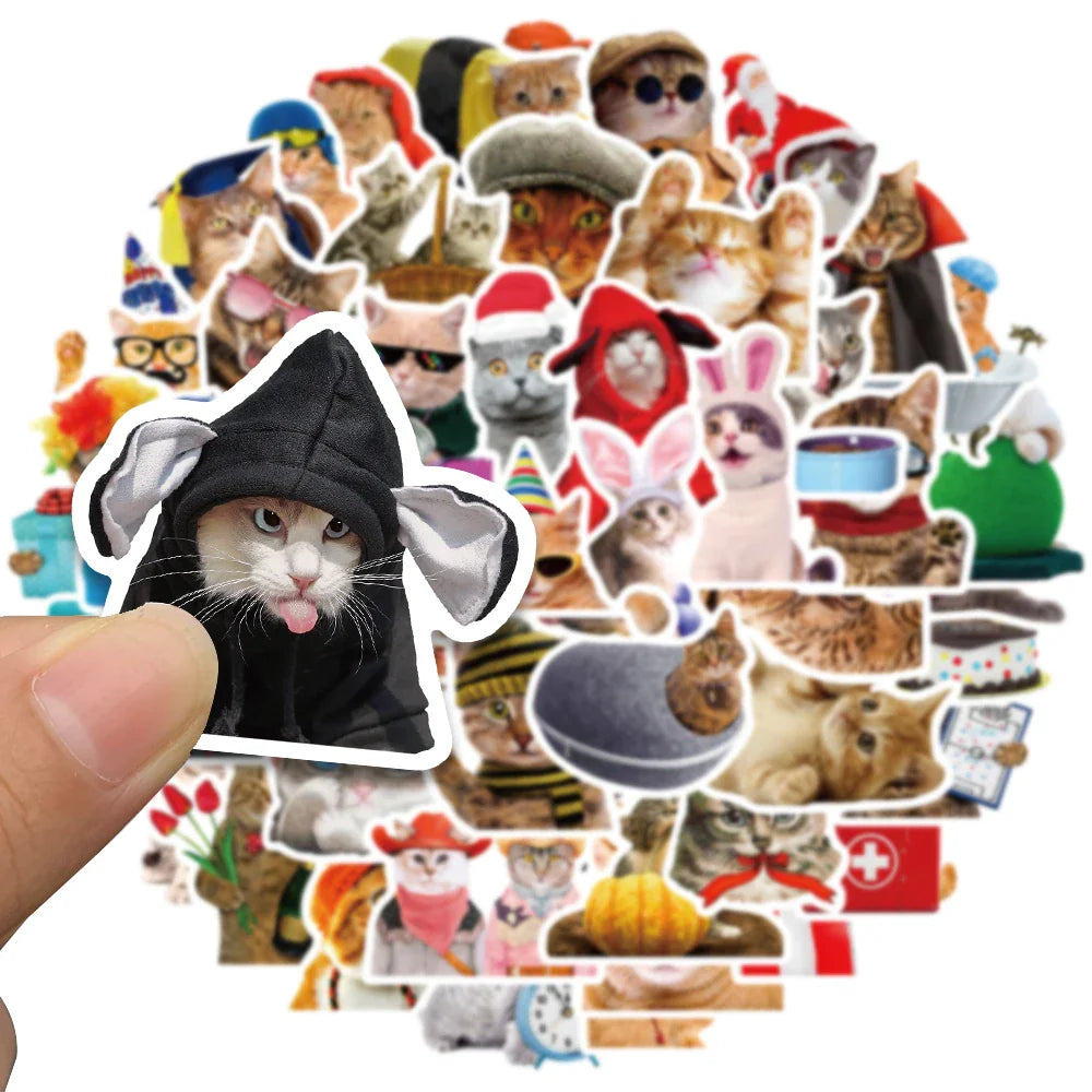 50pcs Funny Cats Meme Stickers For Luggage Guitar Laptop Phone Vinyl Waterproof Graffiti Bicycle Car Decals Kids Toy (ONLINE ORDER ONLY)