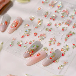 Strawberry Retro Lace Border  Flower Lovely Fruit Pearl Pendant Leaves Self Adhesive Nail Art Stickers Manicure Decal Wholesale (Online Order Only)
