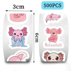 500pcs Cute Cartoon Axolotl Stickers Children Reward Label Encouragement Scrapbooking Decoration Stationery Animals Sticker Toys (ONLINE ORDER ONLY)