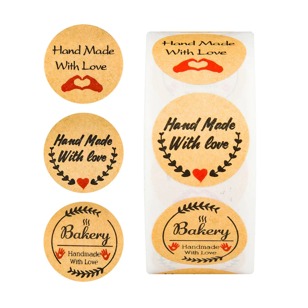Handmade With Love Label Wedding Stickers 100-500pcs 1 Inch Round Gold Labels Adhesive Sticker Thank You Stickers Stationery (ONLINE ORDER ONLY)