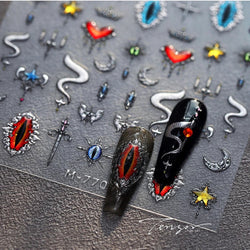 Glitter Star Snake Moon Darkness Eye Love Heart Crown Sword Self Adhesive Nail Art Stickers Punk Jelly Angel Wing Manicure Decal (ONLINE ORDER ONLY)
